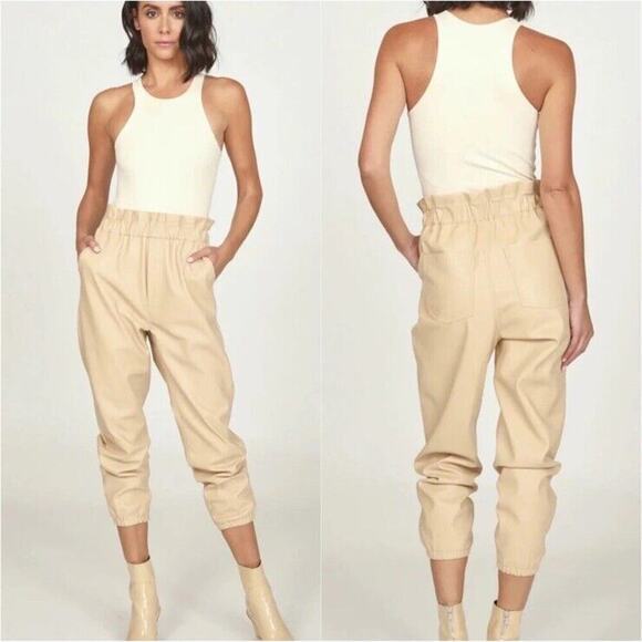 Vintage Havana Faux Leather Joggers Trousers Paperbag Pants Women’s Size Large - Picture 1 of 9